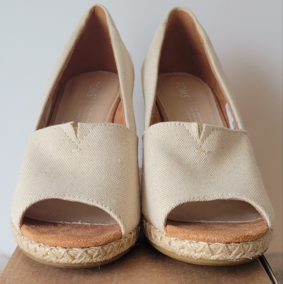 Tom's Wedge Espadrille in Natural Undyed Canvas Women's 8 - Picture 3 of 8